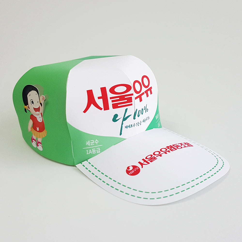 Custom pop-up event cap with dairy brand mascot design