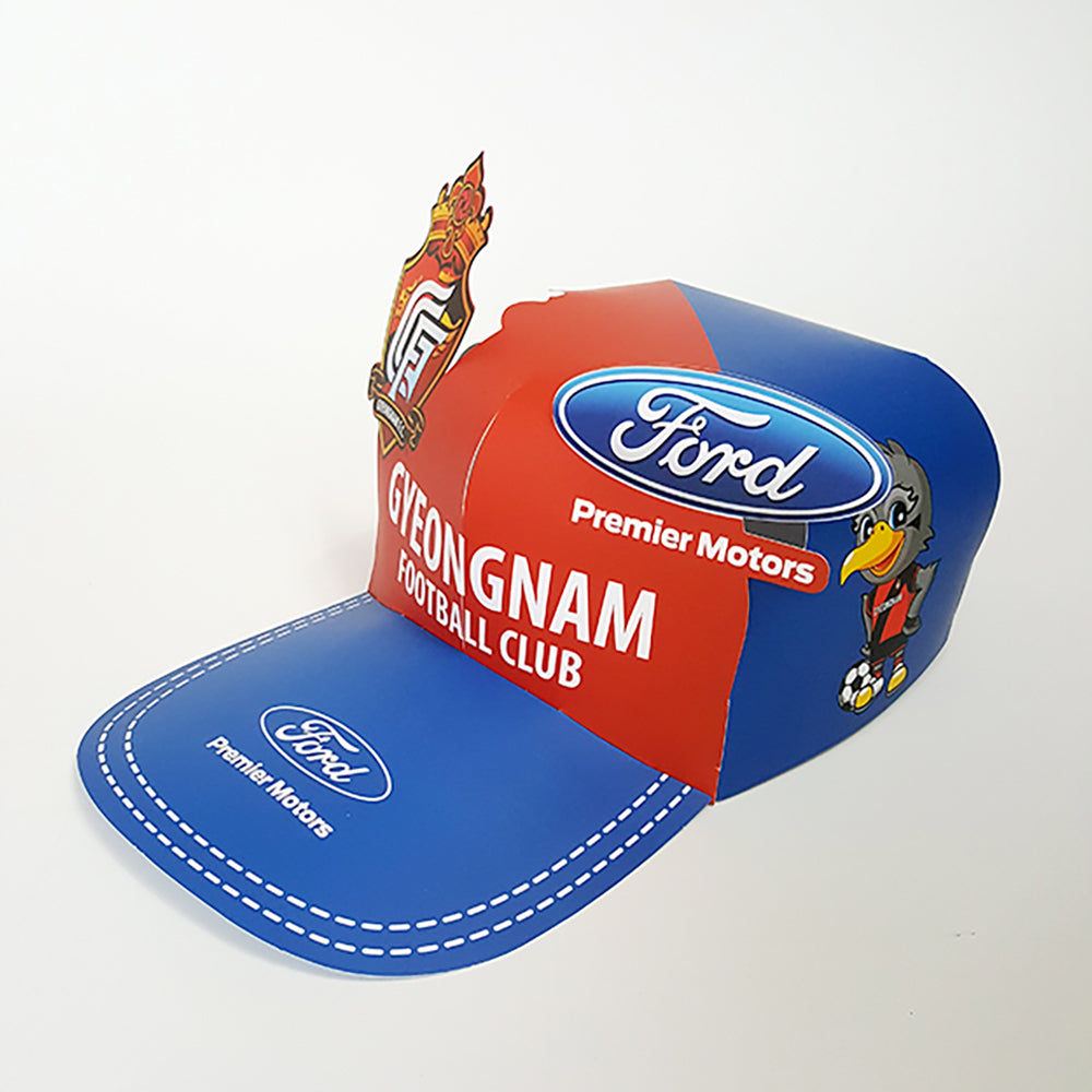 Custom pop-up event cap with football club sponsor design
