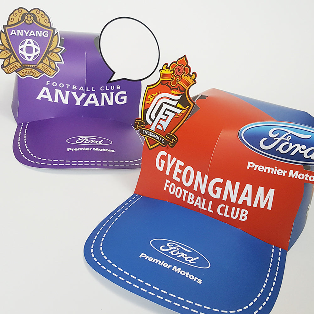 Custom pop-up event caps with football club sponsor branding