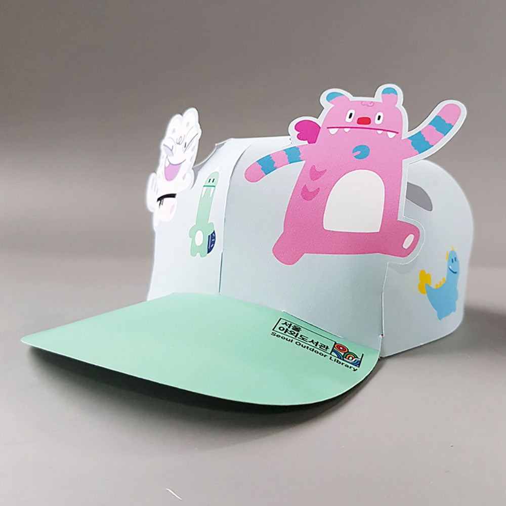 Custom pop-up event cap with colorful monster character design