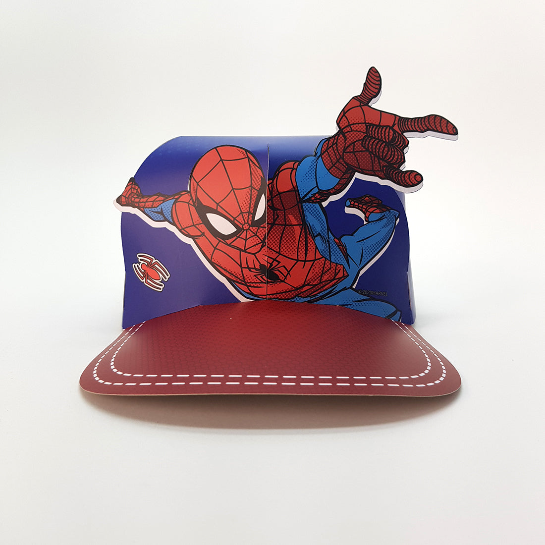 Custom pop-up event cap with superhero-themed design